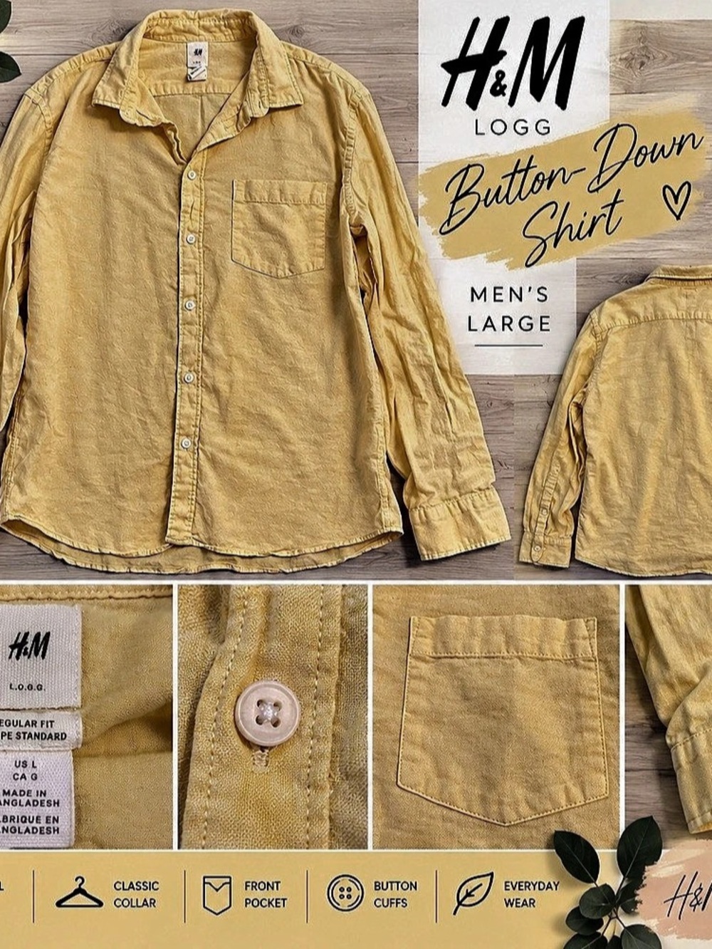 H&M Large.O.G.G. Regular Fit Linen-Blend Long-Sleeve Shirt Men's Linen Button